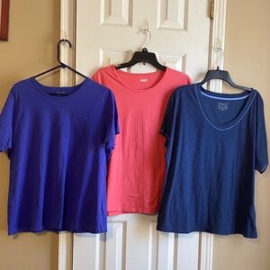 Basic Editions & Simply Styled 1X Short Sleeve Tops - Purple, Corral & Navy